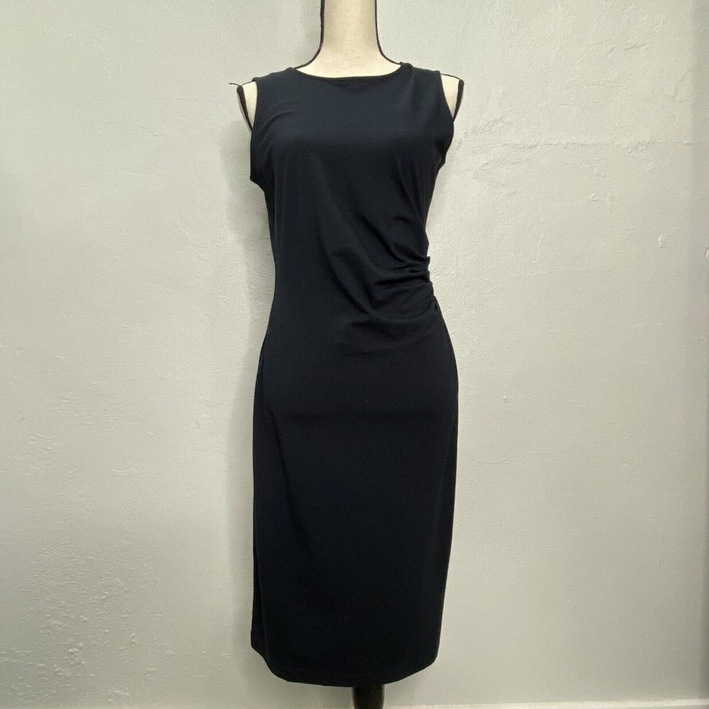 Brooks Brothers Black Sz M Ruched Dress Sleeveless Stretch Jersey Career NWT